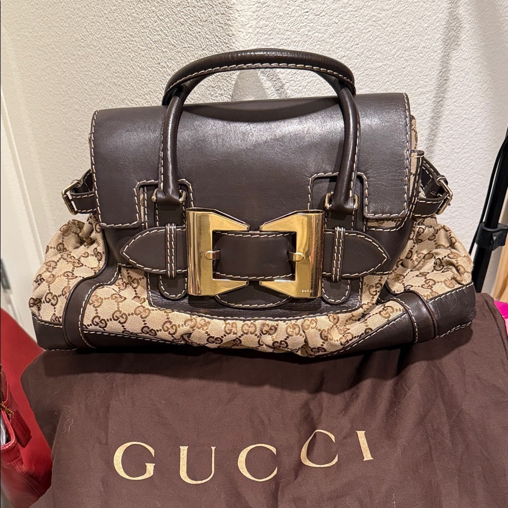 Gucci Dark Brown and Gold Satchel
